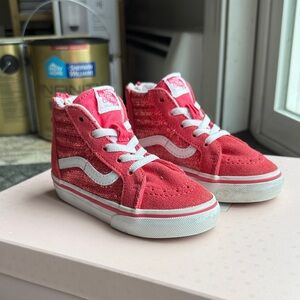 Vans Kids High-Top Sneakers in Coral Pink with White Stripe